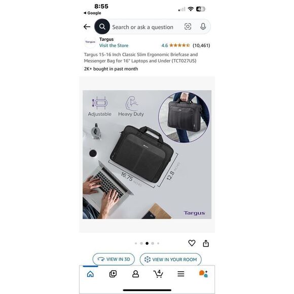 Targus Classic Slim Ergonomic Briefcase Laptop Black Messenger Bag 16 Adjustable - Picture 3 of 9